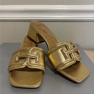 Sam Edelman Woman’s Sandals Slide Gold Waylon Black Weave Slide Size 8M 38,5 EUC